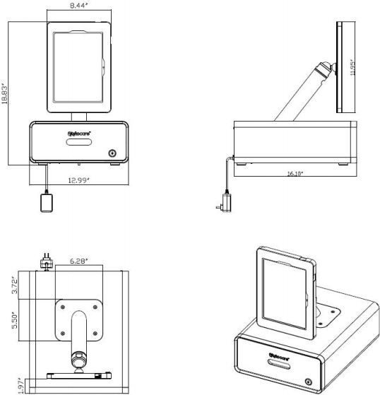 Technical drawings showing dimensions