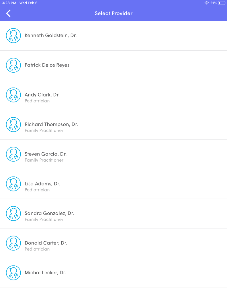 Provider Selection Screen