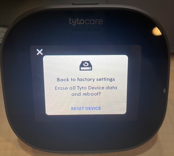 Reset Device Confirmation Screen