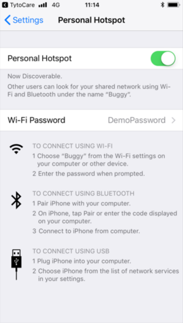 iOS Hotspot Settings