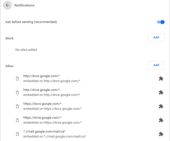 Allowed Notifications List