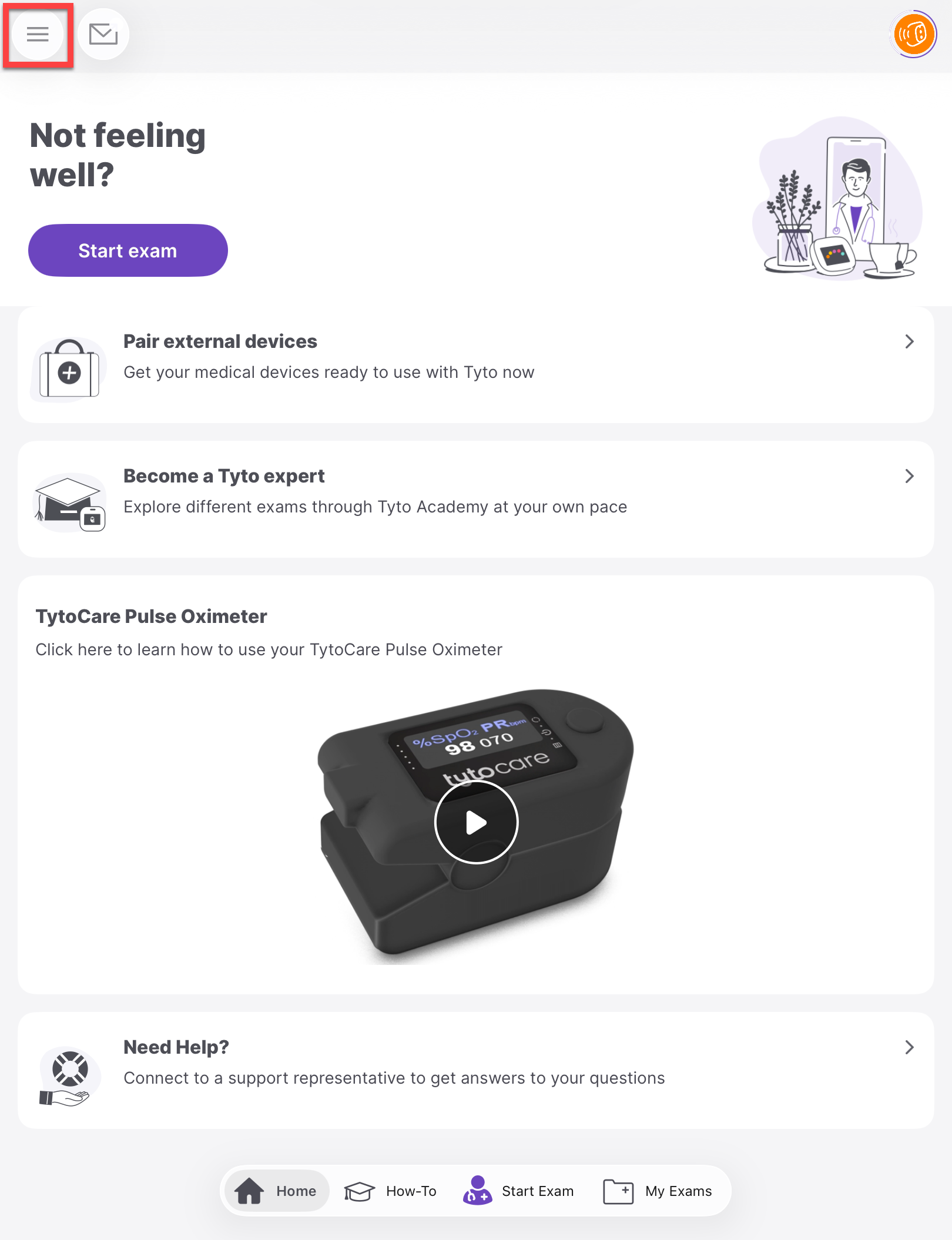 TytoCare App Menu