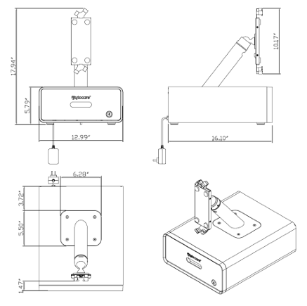 Technical drawings showing dimensions